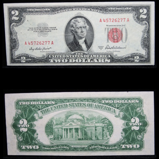 1953A $2 Red Seal United States Note Grades Choice AU