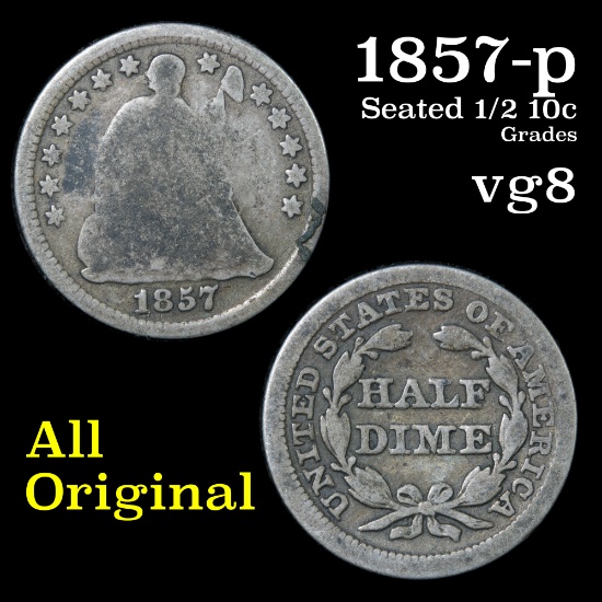 1857-p Seated Liberty Half Dime 1/2 10c Grades vg, very good