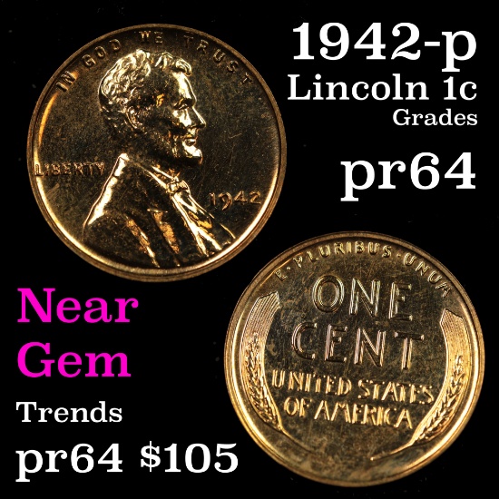 1942 Lincoln Cent 1c Grades Choice Proof