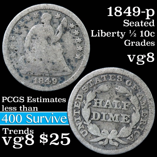 1849-p Seated Liberty Half Dime 1/2 10c Grades vg, very good