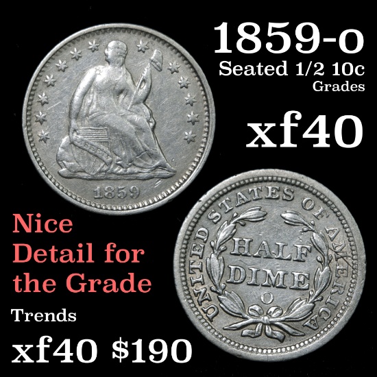 1859-o Seated Liberty Half Dime 1/2 10c Grades xf