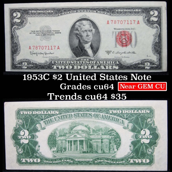 1953C $2 Red Seal United States Note Grades Choice CU