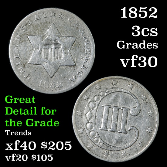 1852 3 Cent Silver 3cs Grades vf++