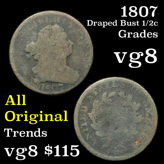 1807 Draped Bust Half Cent 1/2c Grades vg, very good