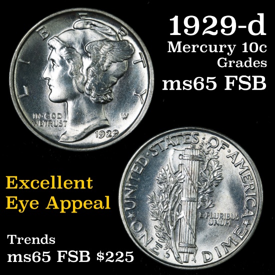 1929-d Mercury Dime 10c Grades GEM FSB