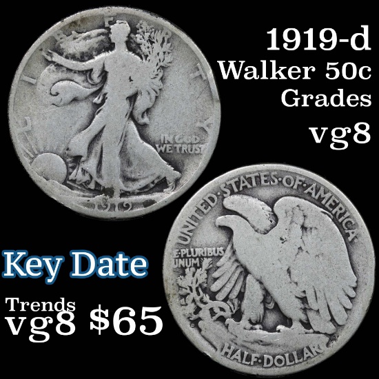 1919-d Walking Liberty Half Dollar 50c Grades vg, very good