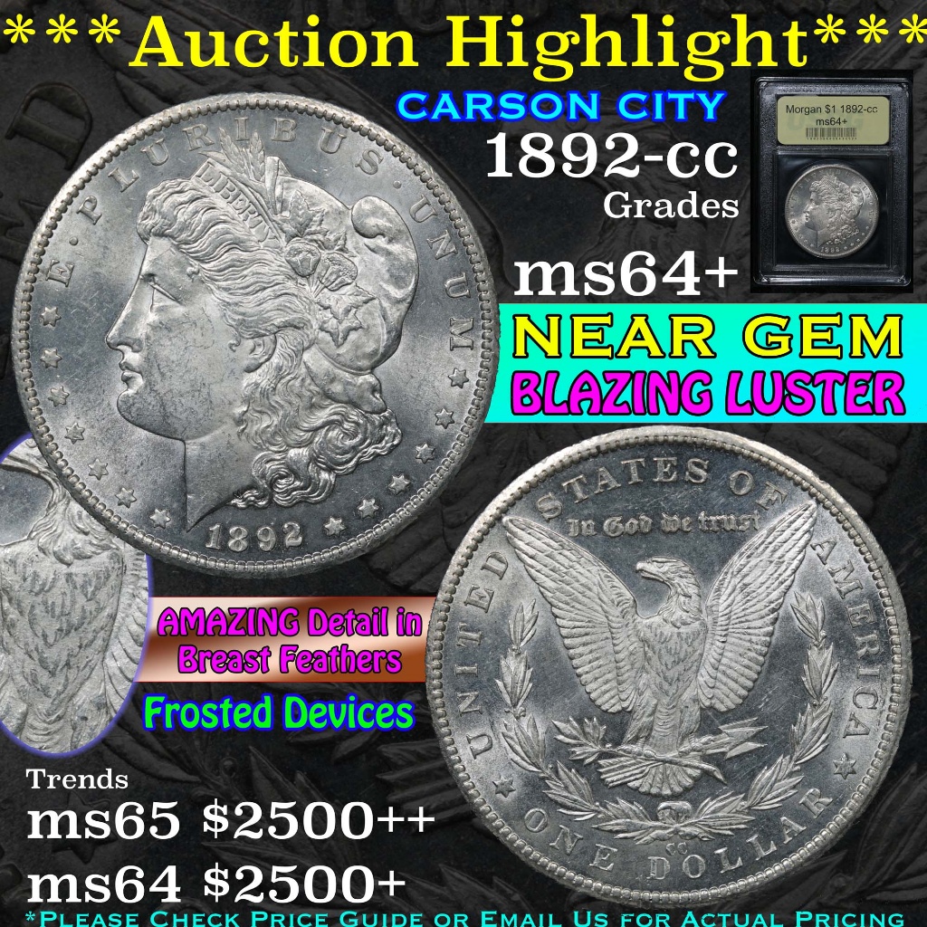 ***Auction Highlight*** 1892-cc Morgan Dollar $1 Graded Choice+ Unc By USCG (fc)