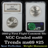 NGC 2003-p first flight Modern Commem Half Dollar 50c Graded ms69 By NGC