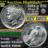 ***Auction Highlight*** 1921-p Strong Strike Peace Dollar $1 Graded Choice+ Unc By USCG (fc)