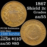 1867 2 Cent Piece 2c Grades Choice AU