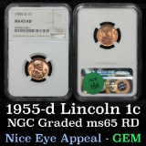 NGC 1955-d Lincoln Cent 1c Graded ms65 rd By NGC