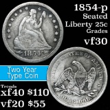 1854-p Seated Liberty Quarter 25c Grades vf++