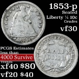 1853-p Seated Liberty Half Dime 1/2 10c Grades vf++