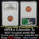 NGC 1954-s Lincoln Cent 1c Graded ms66 rd By NGC