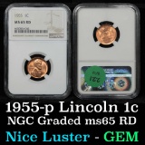 NGC 1955-p Lincoln Cent 1c Graded ms65 rd By NGC