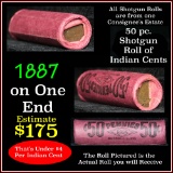 Indian Head Penny 1c Shotgun Roll, 1887 on one end, reverse on the other