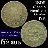 1809 Classic Head half cent 1/2c Grades f, fine