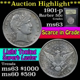 ***Auction Highlight*** 1901-p Barber Half Dollars 50c Graded Select Unc By USCG (fc)