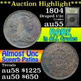 ***Auction Highlight*** 1804 Draped Bust Half Cent 1/2c Graded Choice AU By USCG (fc)