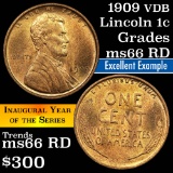 ***Auction Highlight*** 1909 vdb Lincoln Cent 1c Grades GEM+ Unc RD (fc)
