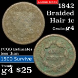 1842 Braided Hair Large Cent 1c Grades g, good