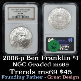 NGC 2006-p Ben Franklin Founding Father Modern Commem Dollar $1 Graded ms69 By NGC