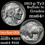 1913-p ty2 Buffalo Nickel 5c Grades Choice+ Unc