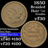 1850 Braided Hair Half Cent 1/2c Grades vf++