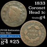 1833 Coronet Head Large Cent 1c Grades g, good