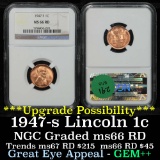 NGC 1947-s Lincoln Cent 1c Graded ms66 rd By NGC