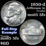 1950-d Jefferson Nickel 5c Grades GEM 5fs