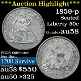 ***Auction Highlight*** 1859-p Seated Half Dollar 50c Grades Choice AU/BU Slider (fc)