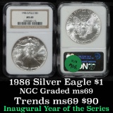 NGC 1986 Silver Eagle Dollar $1 Graded ms69 By NGC