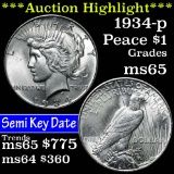 ***Auction Highlight*** 1934-p Peace Dollar $1 Grades GEM Unc (fc)