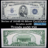 1934B $5 Blue Seal Silver Certificate Grades AU, Almost Unc