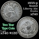 1855-p Seated Liberty Quarter 25c Grades xf