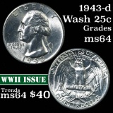 1943-d Washington Quarter 25c Grades Choice Unc