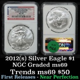 NGC 2012 Silver Eagle Dollar $1 Graded ms69 By NGC