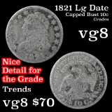 1821 lg date Capped Bust Dime 10c Grades vg, very good