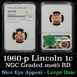 NGC 1960-p lg date Lincoln Cent 1c Graded ms65 rd By NGC
