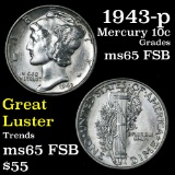 1943-p Mercury Dime 10c Grades GEM FSB
