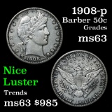 1908-p Barber Half Dollars 50c Grades Select Unc
