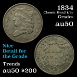 1834 Classic Head half cent 1/2c Grades AU, Almost Unc