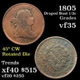 1805 Draped Bust Half Cent 1/2c Grades vf++