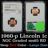 NGC 1960-p lg date Lincoln Cent 1c Graded ms65 rd By NGC