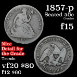 1857-p Seated Half Dollar 50c Grades f+