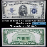 1934D $5 Blue Seal Silver Certificate Grades AU, Almost Unc