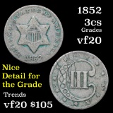 1852 3 Cent Silver 3cs Grades vf, very fine