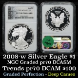 NGC 2008-w Silver Eagle Dollar $1 Graded pr70 dcam By NGC