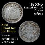 1853-p Seated Liberty Half Dime 1/2 10c Grades vf++